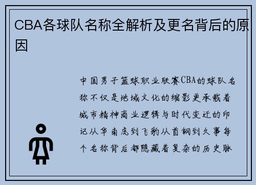 CBA各球队名称全解析及更名背后的原因