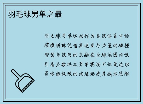 羽毛球男单之最